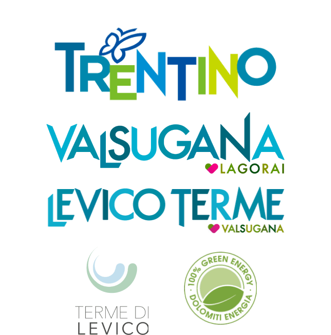 Loghi Footer: Trentino, Valsugana, Levico Terme, Terme di Levico e 100% Green Energy